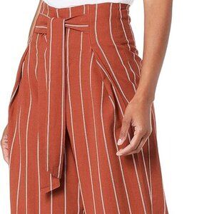 JOA Women's High Waisted Wide Leg Cropped Pants with Tie, Brick Stripe